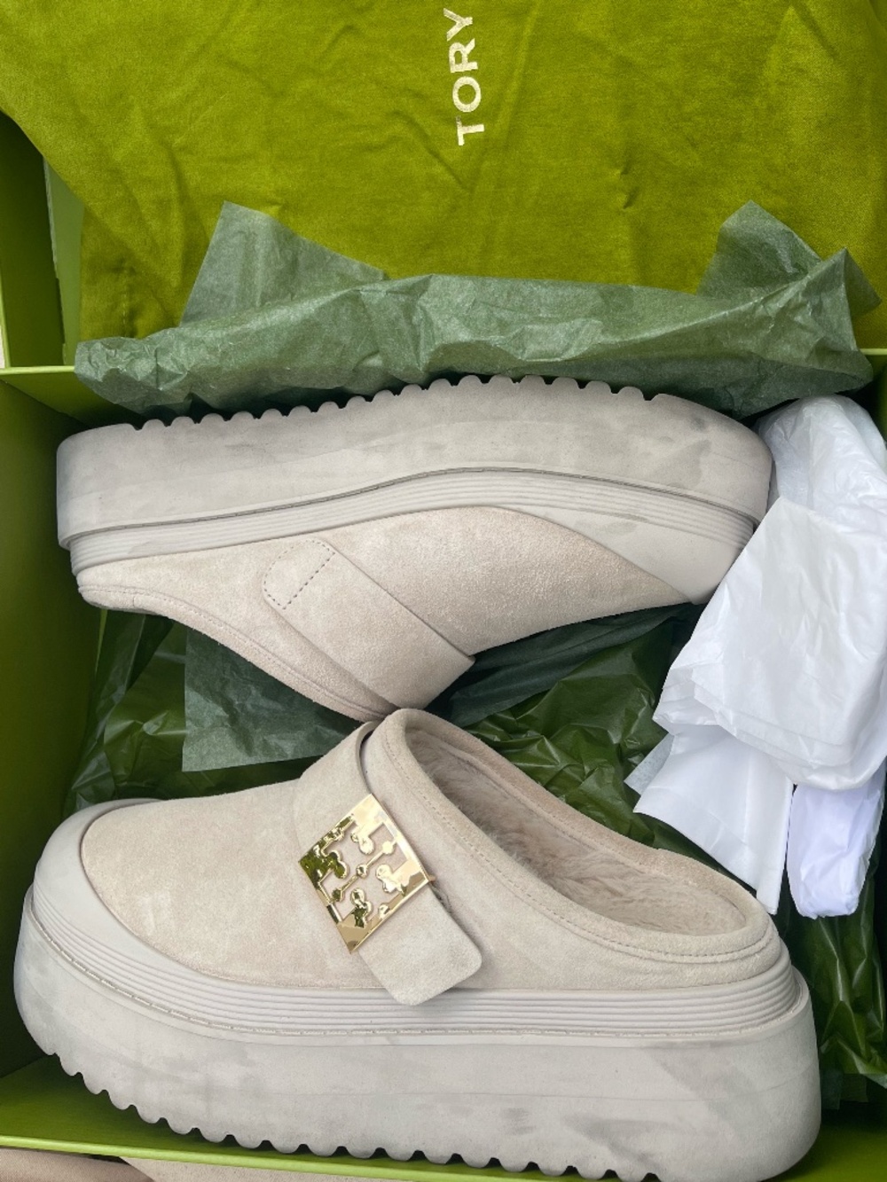 TORY BURCH MELLOW SHEARLING PLATFORM MULE